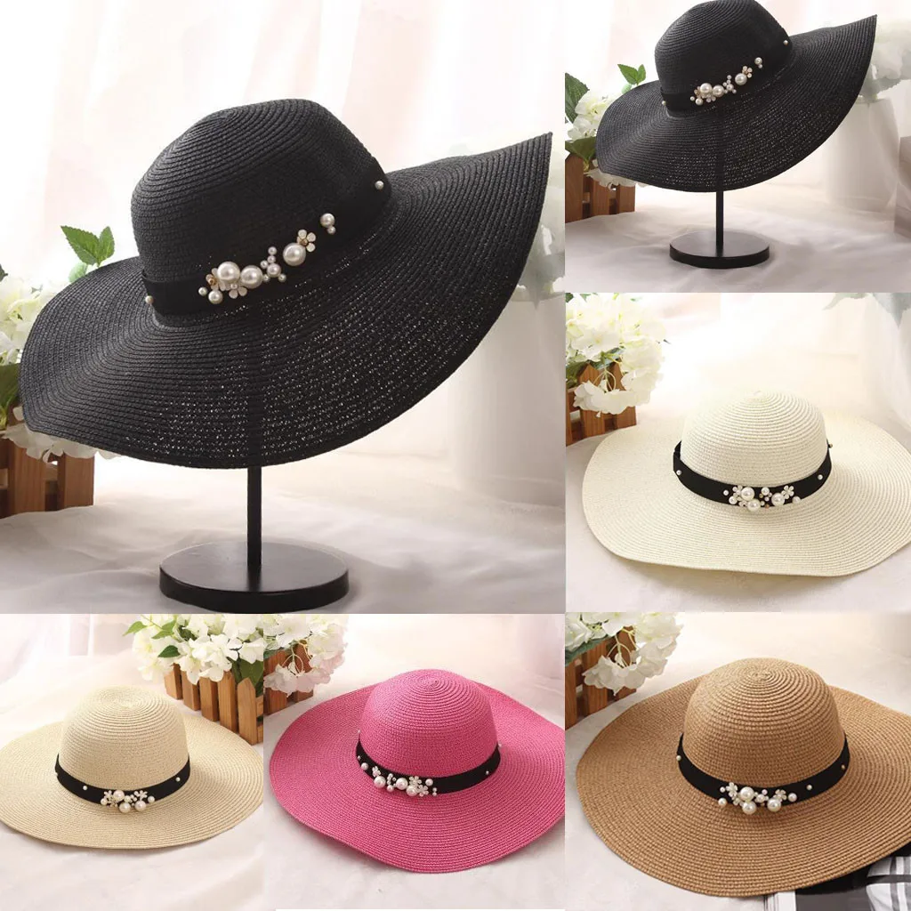 

2019 summer Women Fisherman's Cap Handmade Pearl Holiday Cap Leisure Sun Straw Cap high quality W424