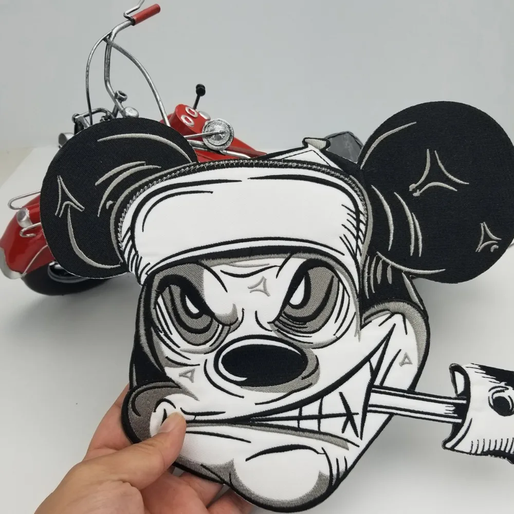 MICKY Biker Rider Vest Embroidered Iron On Back of Jacket Patch White twill fabric DIY Eco-Friendly Free Shipping(4)