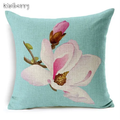 

Retro Fresh Painted Magnolia Linen Cotton Cushion Plum Home Decor Pillow Decoraiive Sofa Throw Pillows 7 Styles