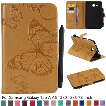 

For Samsung Tab A A6 T280 T285 7.0 inch Case Butterfly Sunflower Fashion Ultra Slim Smart Magnetic Flip Stand PU Cover + film