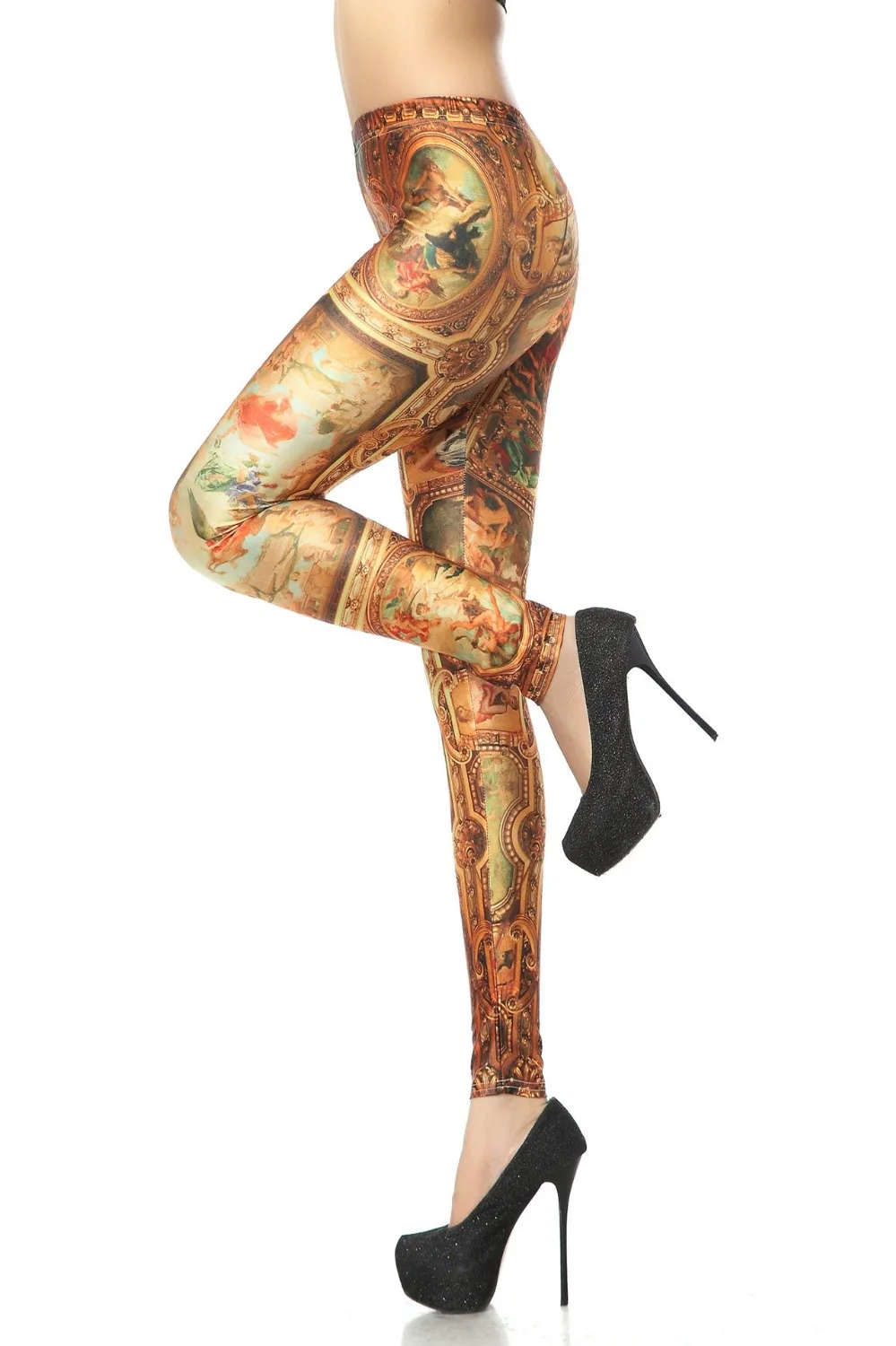 Fashion Women Baroque Church Painting Leggings Slim Fit Thin Elastic ...