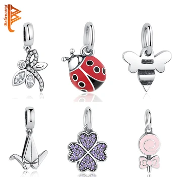 

BELAWANG New 925 Sterling Silver Ladybug Dragonfly Flower Pendant Charm Fit Pandora Bracelet Necklace Original Jewelry Making