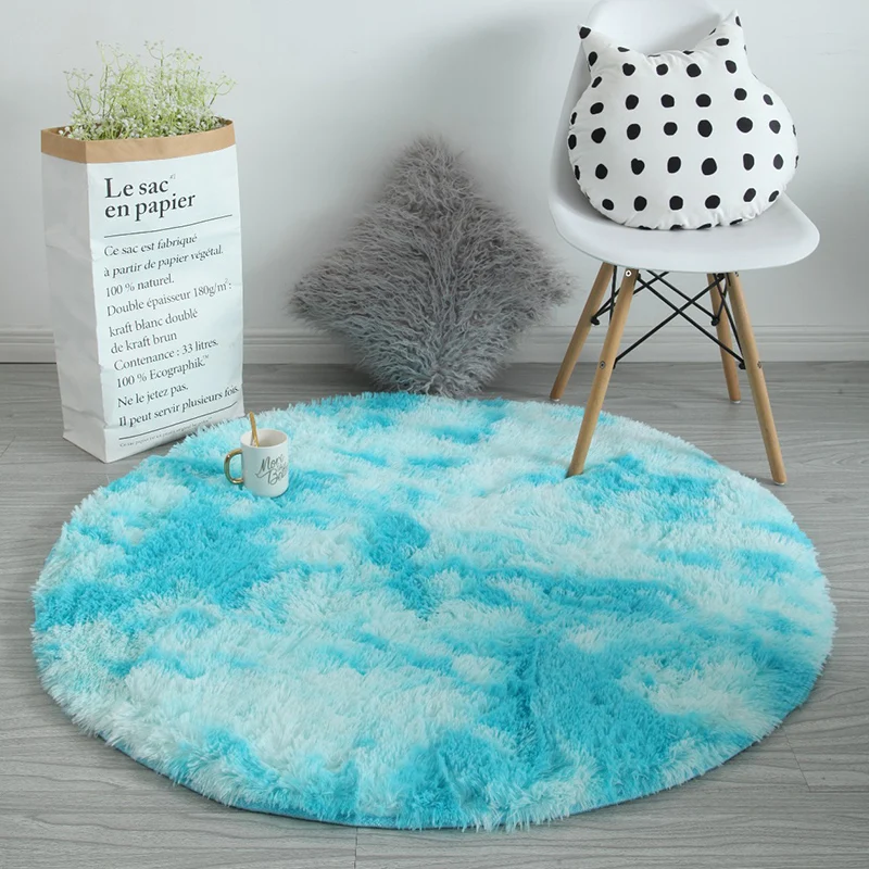 Nordic ins living room long hair carpet Round blanket bedroom bedside mat Nordic home thickening carpet cloakroom gradient rug