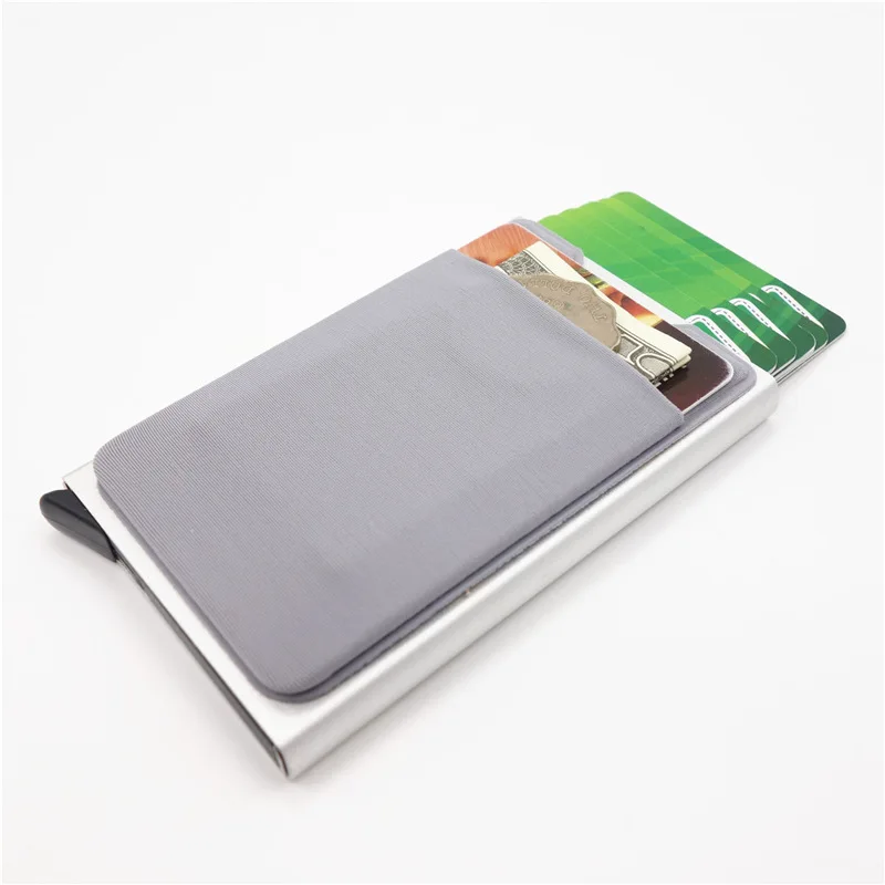 Men Aluminum Wallet ID Card Holder RFID Blocking Mini Slim Metal Wallet Automatic Pop up Credit ...