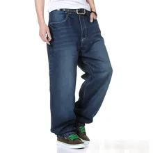 Low Crotch Hip Hop Denim Trousers For Men Plus Size Cotton Jeans Straight Streetwear Loose Jeans Men Plus Size 36 38 40 42 44 46