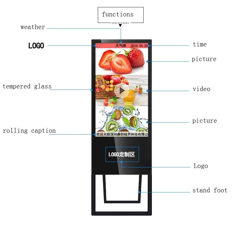  43 49 inch foldable portable lcd android network lan wifi commercial advertising digital signage di