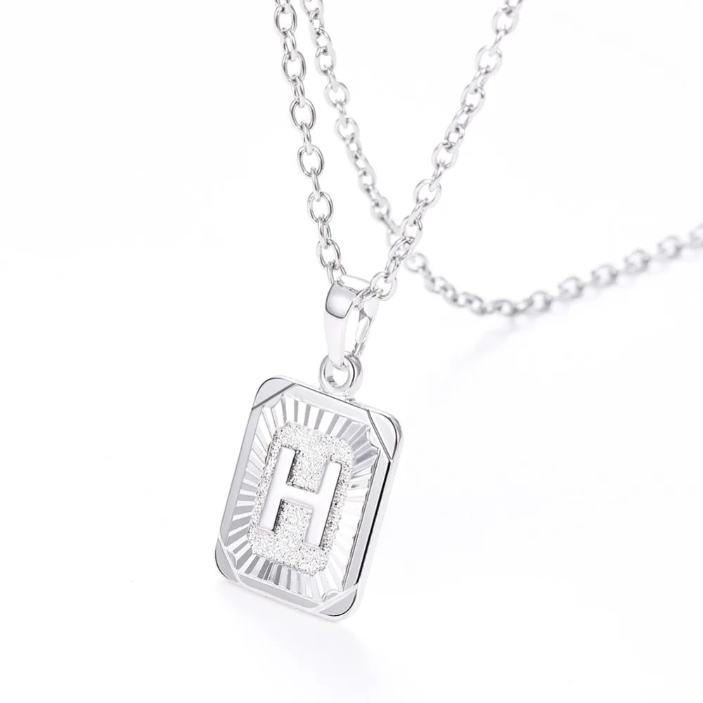 U7 Square Letters Necklaces Pendant Chain Necklace for Women Men English Initial Name Alphabet Jewelry Best Birthday Gifts P1196