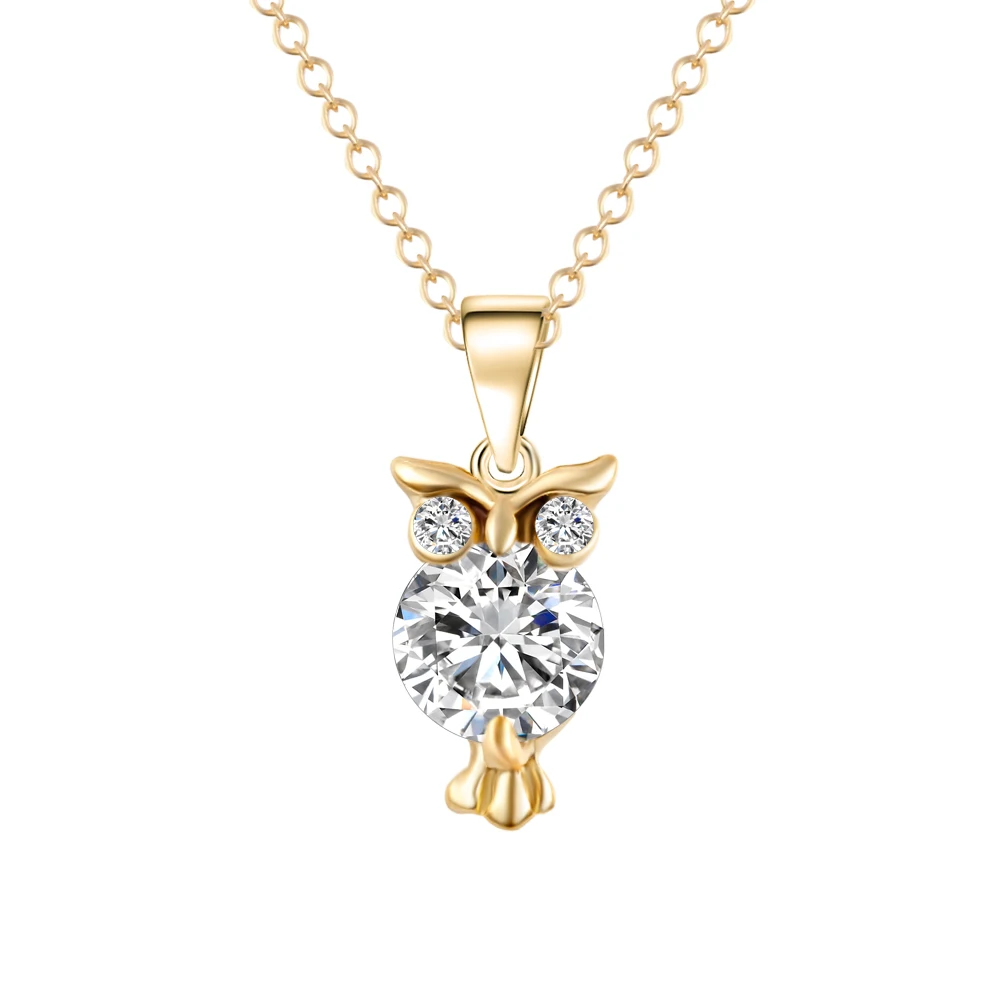 

Beiver Fashion Gold Color Chain Necklace Crystal Zircon Lovely Animal Owl Pendants Silver Color Necklaces Jewelry For Women Gift