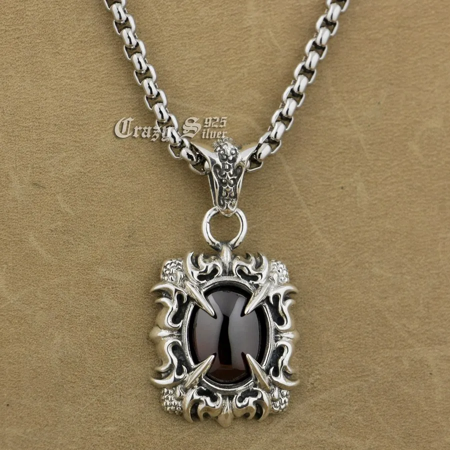 925 Sterling Silver Claw Red CZ Stone Biker Pendant 9S021A 316L Stainless Steel Necklace 24 inches 925 Sterling Silver Claw Red CZ Stone Biker Pendant 9S021A 316L Stainless Steel Necklace 24 inches
