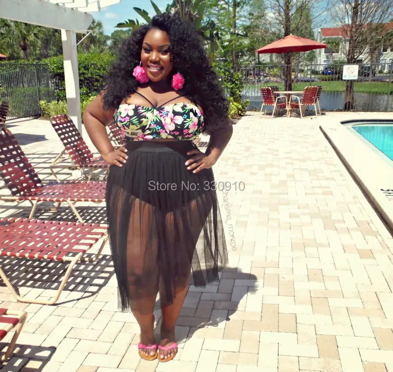 

Sexy Tropical Floral Mesh Dress High Waist Plus Size Print Teddy Swimsuit Bathing Suit Big Size