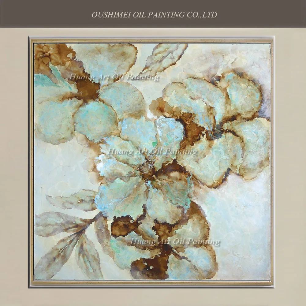 

New Handmade Light Blue Flower on Canvas Hand Painted Modern Abstract Oil Painting for Living Room Wall Decor Paintings