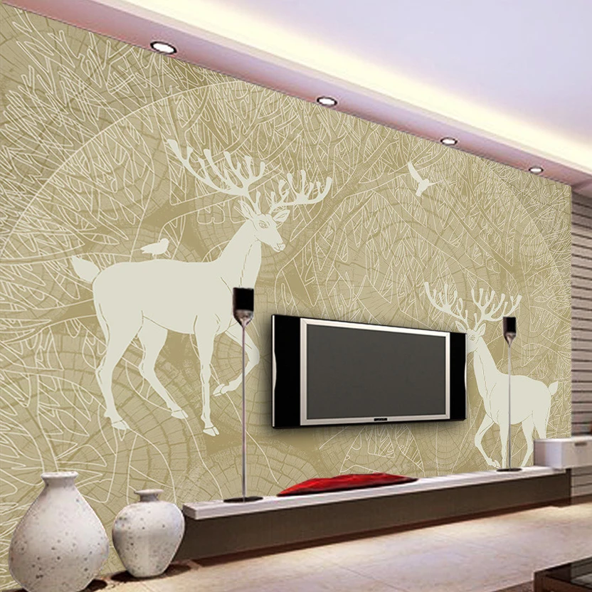 

Custom Mural Wallpaper Abstract Hand-painted Tree Forest Birds Deer TV Backdrop Wall Decor Painting Modern Living Room Wallpaper