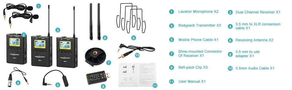 WM-10 Профессиональный UHF беспроводной микрофон системы петличный нагрудный микрофон приемник передатчик для DSLR видеокамеры рекордер ZHUOSHENG