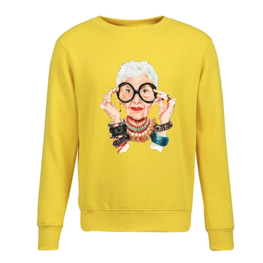  Women Sweatshirt 2018 Fashion IRIS APFEL Printed Hoody Pullover Autumn Winter Fleece Streetwear Wom