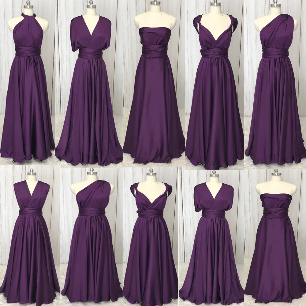 

Purple Bridesmaid Dresses Convertible Cheap 2019 Real Picture A Line Wedding Guest Dresses Party Dresses