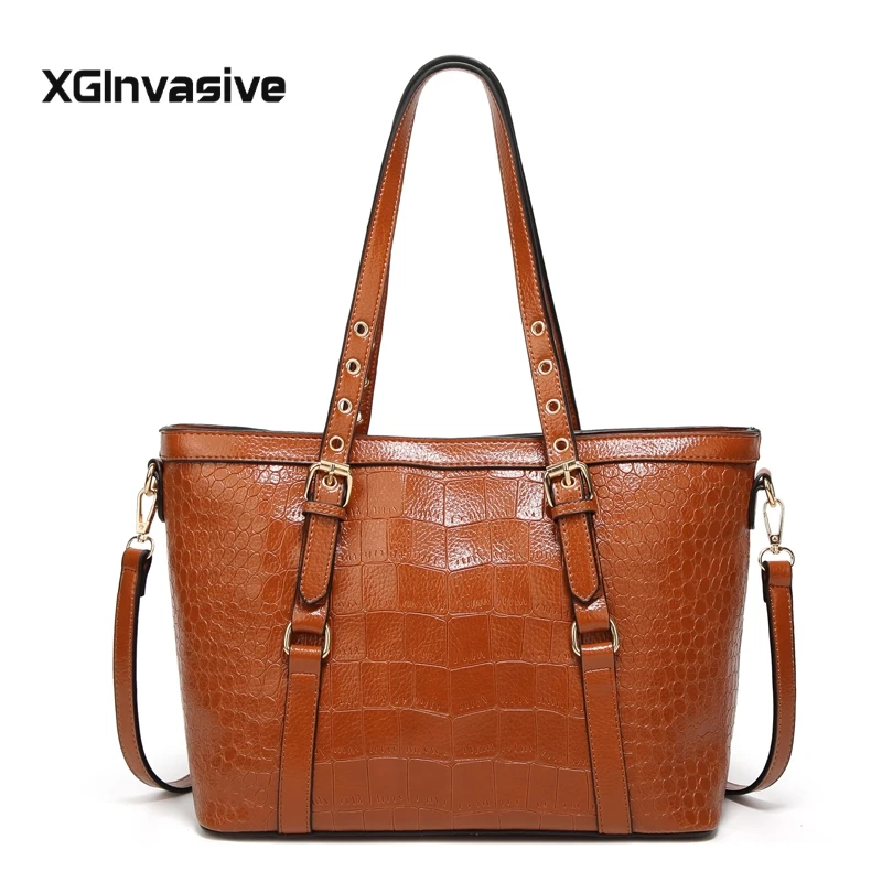 

Luxury simple style high quality crocodile leather ladies shoulder bag solid color casual handbag business style messenger bag