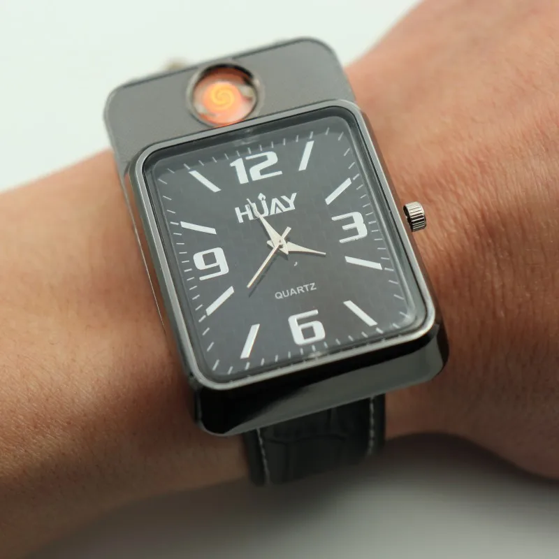 

2018 New Lighter Watches for men sports Quartz watch Casual fashion USB Charging Flameless Cigarette Lighter Wristwatches F777
