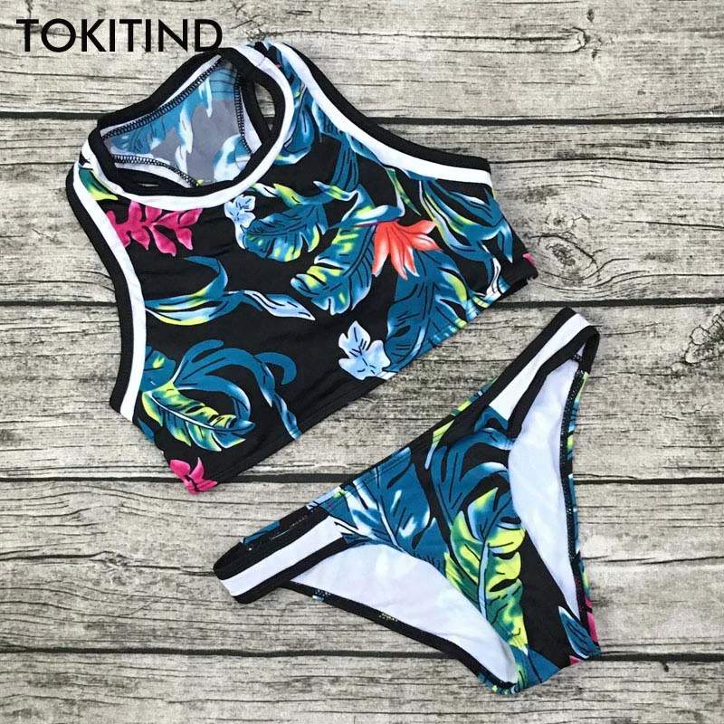 Tokitind 2017 New Printed Swimwear Sports Swimsuit Women Bikini Sexy