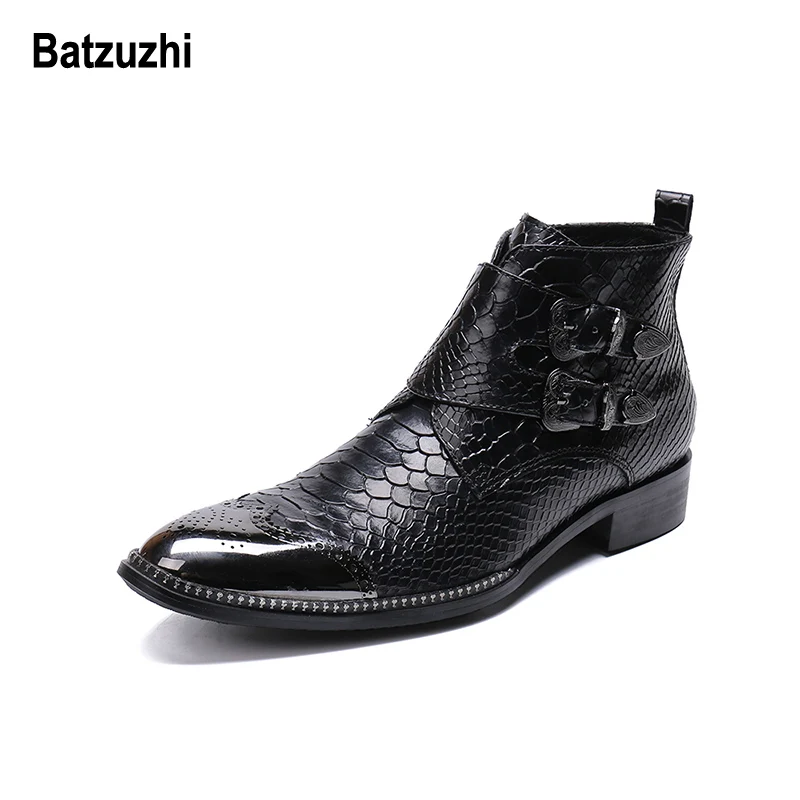 Sicherheit Botas Kurze Schwarz Arbeit Metall Cowboy Leder Tip Handgemachte Batzuzhi Toe Schnalle Männlichen Männer Schwarzes Hombre Stiefel w1PE0Oq