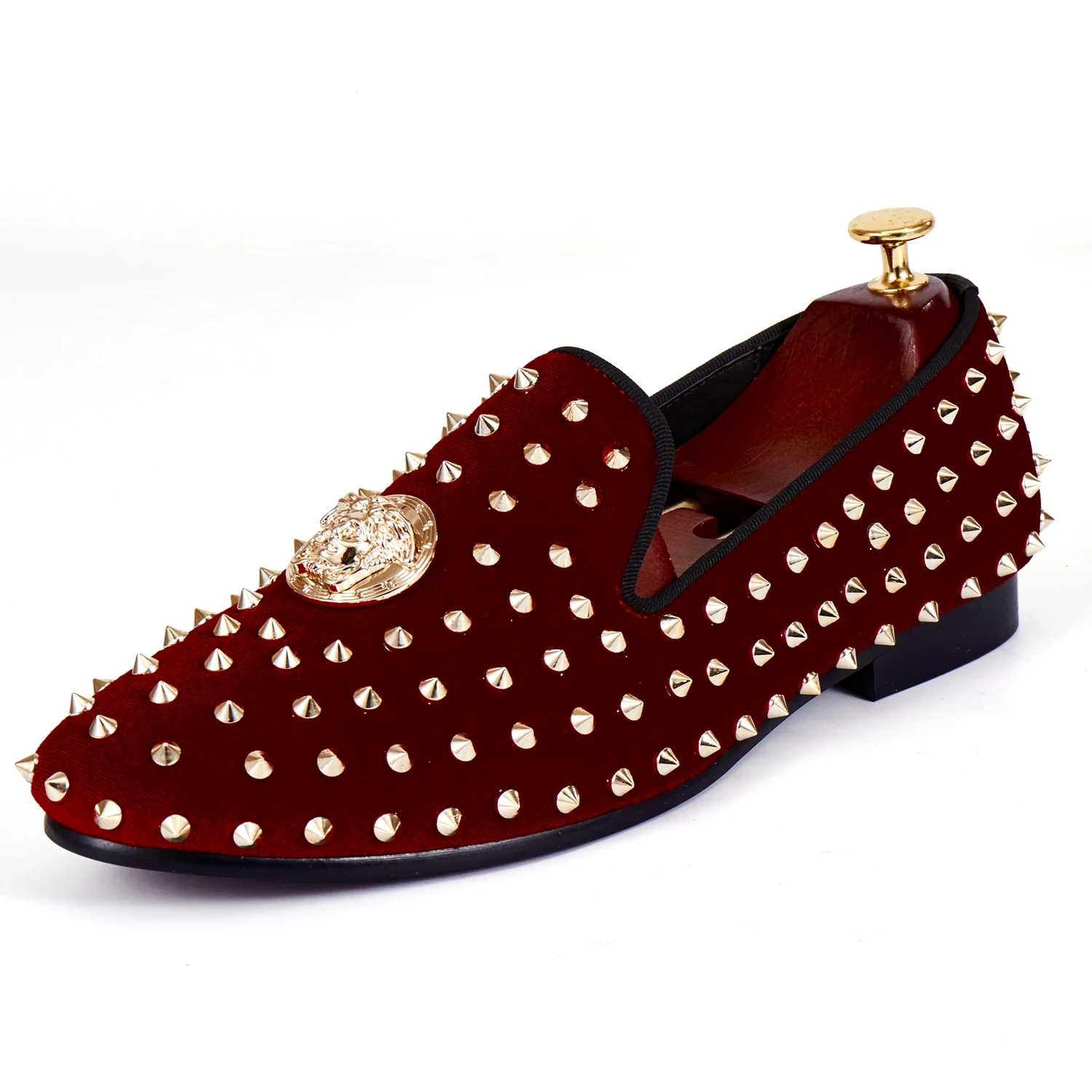 burgundy and gold loafers mens