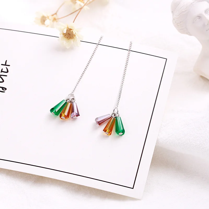 colorful cry-stal earrings 100% 925 Sterling silver Jewelry fashion Hypoallergenic dangle earrings for women gift charms