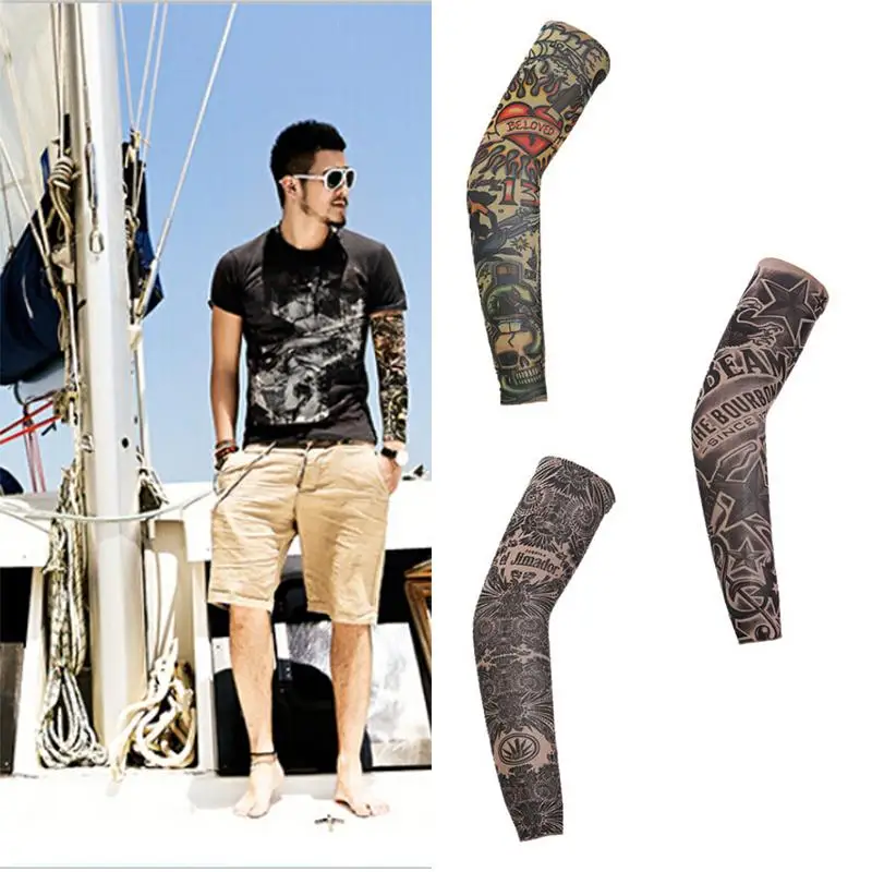 

1pc New Novel Cool Tattoo Print Cycling Bike Bicycle Armwarmers Arm Warmers Cuff Sleeve Cover Anti UV Protection Oversleeve 38cm