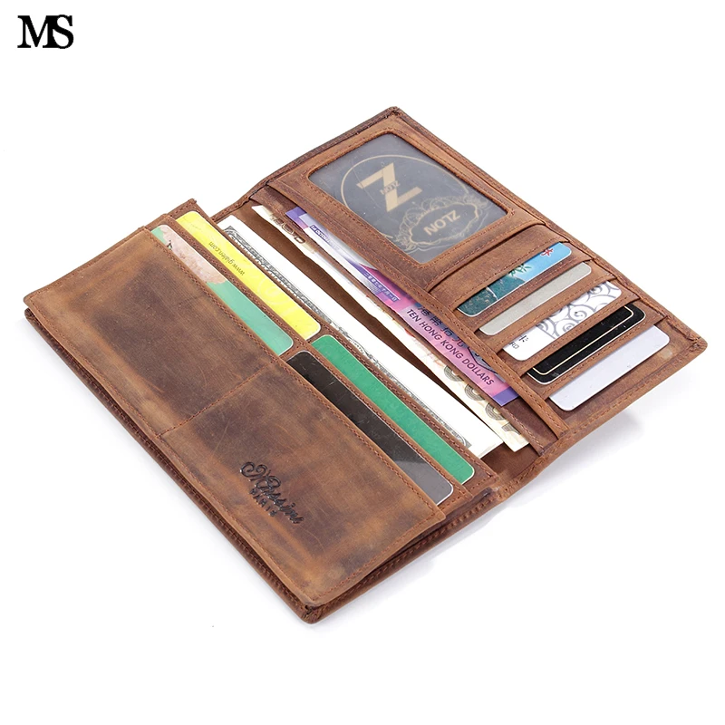 

MS First Layer Of Real Leather Men's Crazy Horse Leather High-Capacity Multi-Card Bit Long Wallet Men Clutch Bag Wallet Q379