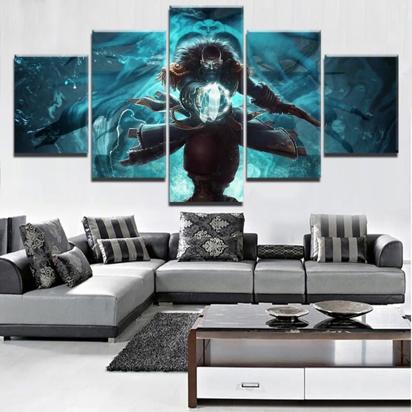  5 Panel Canvas Print Game Poster DotA 2 Kunkka Pirate Ship Sword Weapon Wall Art Home Decor Canvas 
