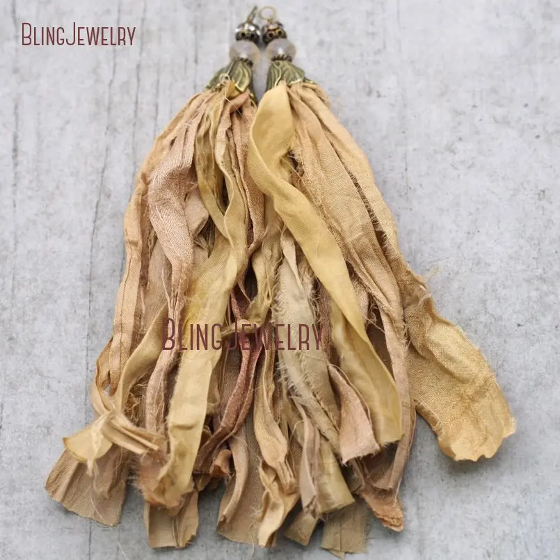 20171213-PM8974- Papaya Whip Sari Silk Tassel Pendant Electroplating Bronze Color_6