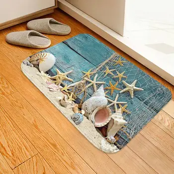 

Non-Slip Mat Flannel Microfiber Bathroom Rug Absorbent Water Bathroom Carpet Beach Seashells Starfish Rug Soft and Cozy