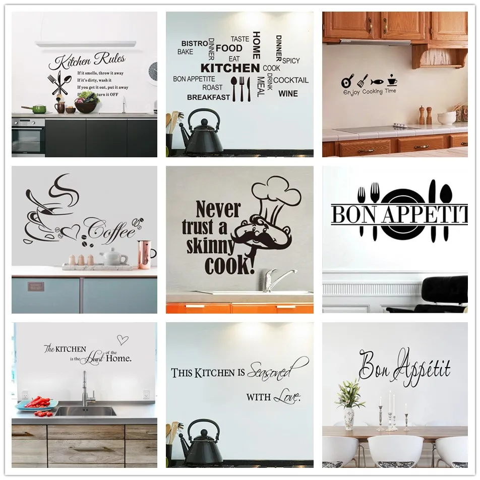 

% home decor Removable Food Wall Stickers Kitchen Rules DIY Vinyl Decal Home Accessories Beautiful Pattern Design Decoration