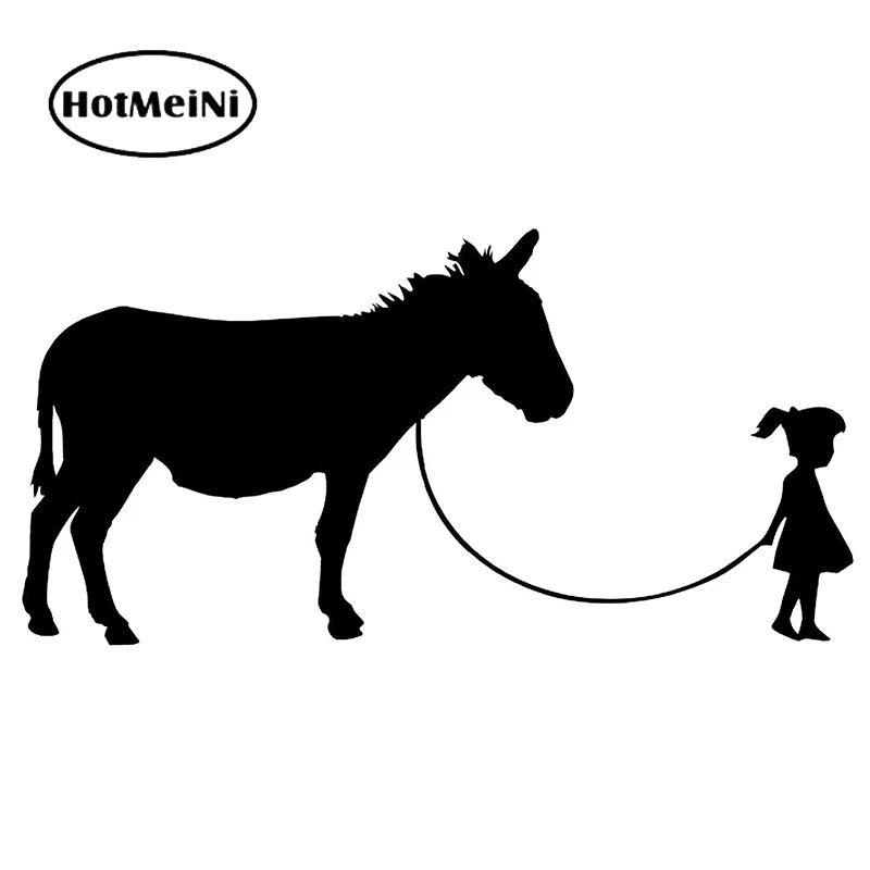 

HotMeiNi 18cm x 8cm Girl Walking A Donkey Vinyl Decal Novelty Sticker Car Window Wall Bumper Funny Pet Mule Oem Car Sticker