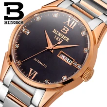 Switzerland men’s watch luxury brand Wristwatches BINGER 18K gold Automatic self-wind full stainless steel waterproof B1128-3