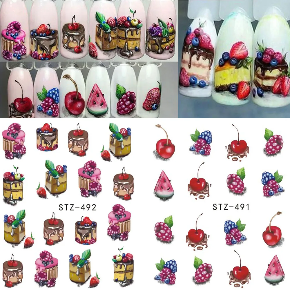 

1 Sheet Sugar Fruit Cake Pattern Water Decals Nail Art Transfer Stickers Summer Design Manicure Tips Decorations DIY BESTZ491-2