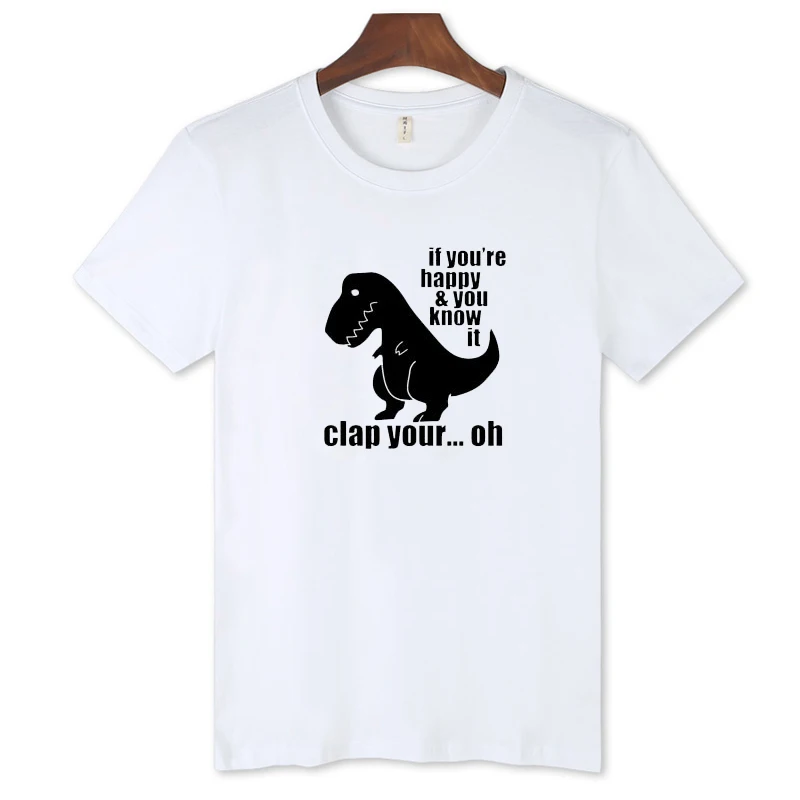 

Fashion Dinosaur Print Men T Shirt 2016 Summer Funny T-Shirt Men Street Wear Style in Classic Black/White Cotton Teeshirt