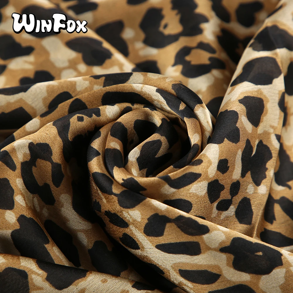 Winfox винтажный черный Леопардовый Шелковый женский шарф-шаль мода для женщин животный принт голова хиджаб шарфы