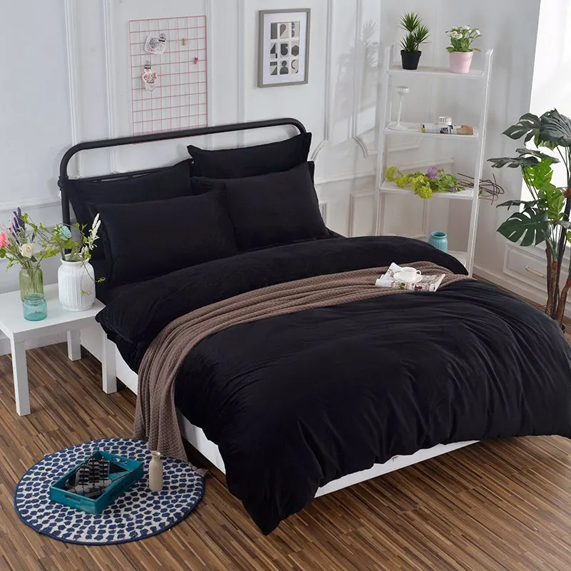 

winter Flannel Black Luxury girls boys Bedding Sets Queen Size Bed set Crystal velvetfabric Bed Sheet Duvet Cover /Pillowcase