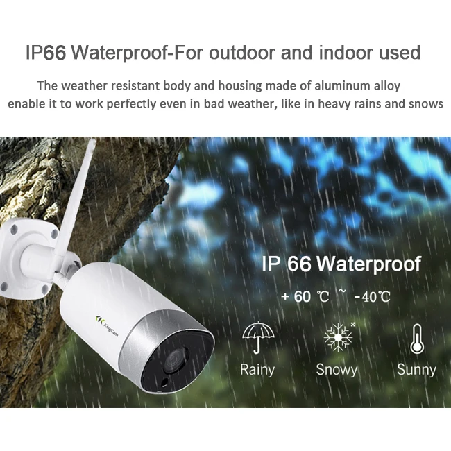  KingCam Metal Outdoor 4MP Wifi IP Camera HD 2.4G Weatherproof Two-Way Audio Night Vision Wireless S