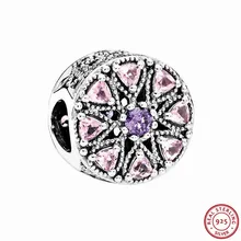 Настоящее серебро 925 проба Multi-Цветной CZ мерцающий медальон Талисман из бусин ручной работы Fit PANDORA Подвески для женщин ювелирных изделий FL438