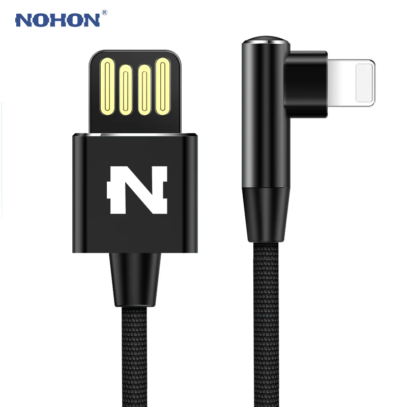 NOHON USB кабель Быстрая зарядка для iPhone 8X7 6 6S Plus 90 градусов Реверсивный USB кабель для iOS 11 10 9 8 кабели для мобильных телефонов - Цвет: Black