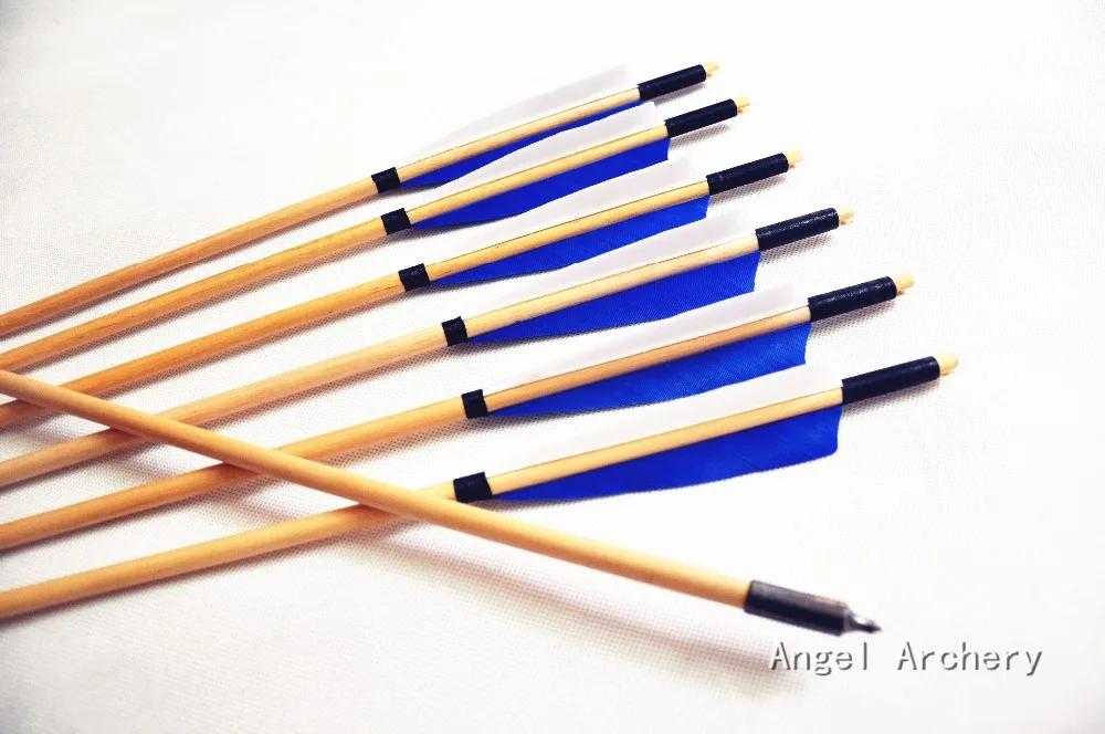 

Free Shipping 6pcs Archery Wooden Arrows Traditional Wood Arrow Turkeys Feather Fit for Longbow hunting