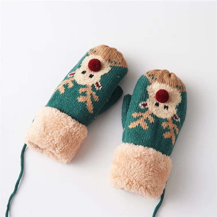 Милые варежки для детей Зимние теплые бархатные толстые детские перчатки теплые перчатки для рук C1923 - Цвет: green