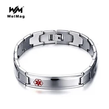 Мужские браслеты из нержавеющей стали, медицинский браслет с идентификационной биркой и серебряной гравировкой, индивидуальные идентификационные браслеты для женщин/мужчин