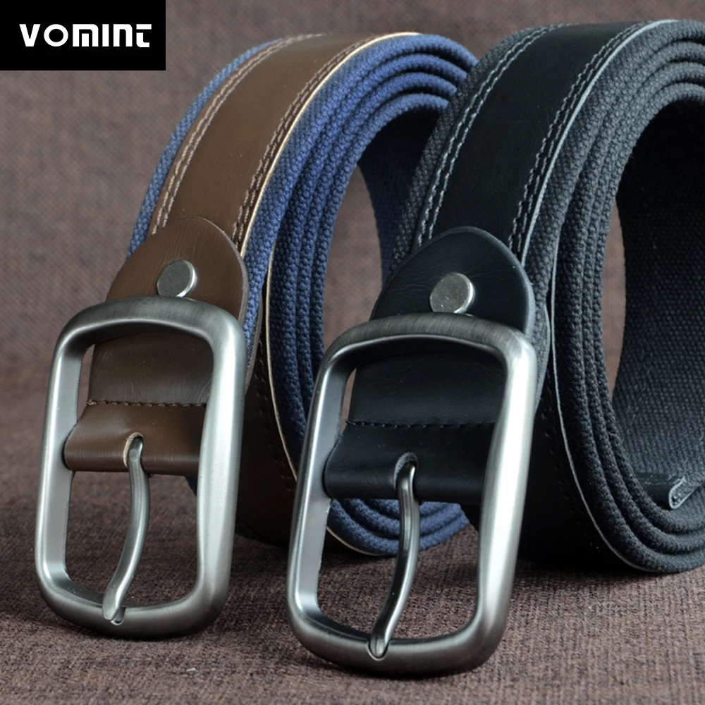 

Vomint 2019 New Arrivals Mens Belts Long Canvas Snack Buckle Belt Needle Buckle Belt with PU Leather 130cm 150cm for Male