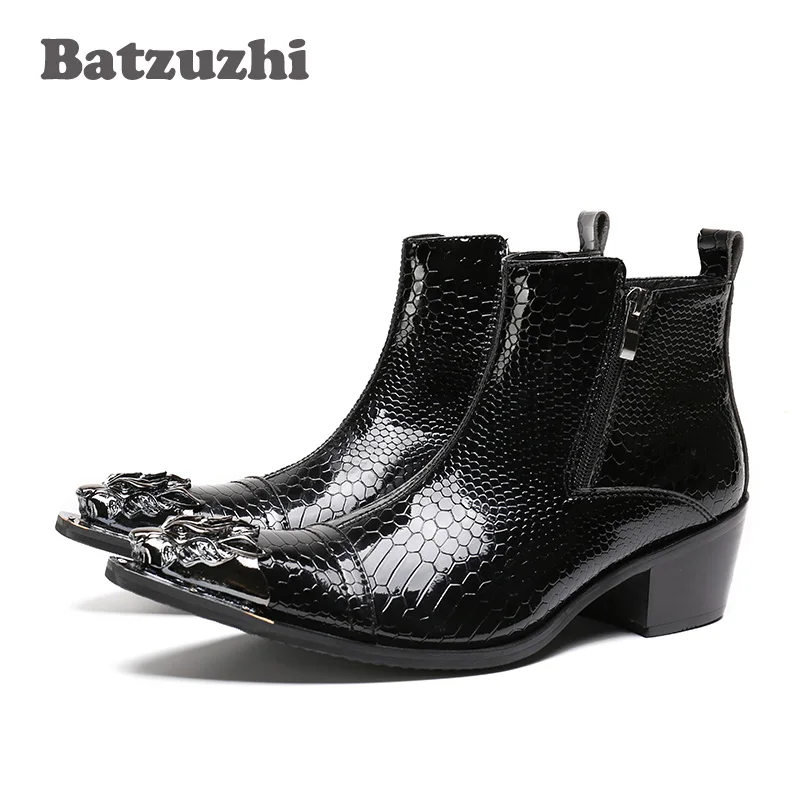 Pie Punta Zipper Botines Pop Cuero Botas Del Hierro De Moda Otoño Negro Rock Bota Calzado Masculina Dedo Hombres Batzuzhi vRHqg
