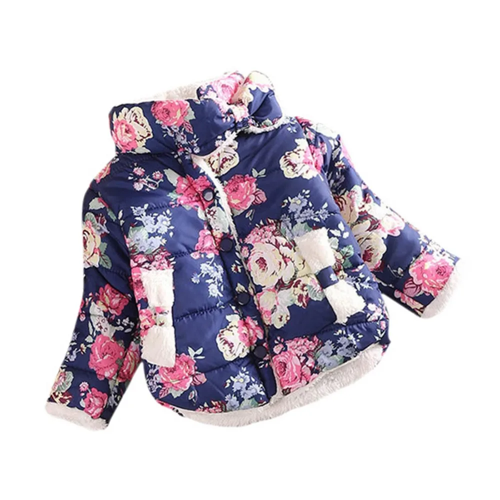 

Girls Warm Coat Baby Winter Long Sleeve Flower Jacket Children Cotton-Padded Clothes Kids Christmas Outwear