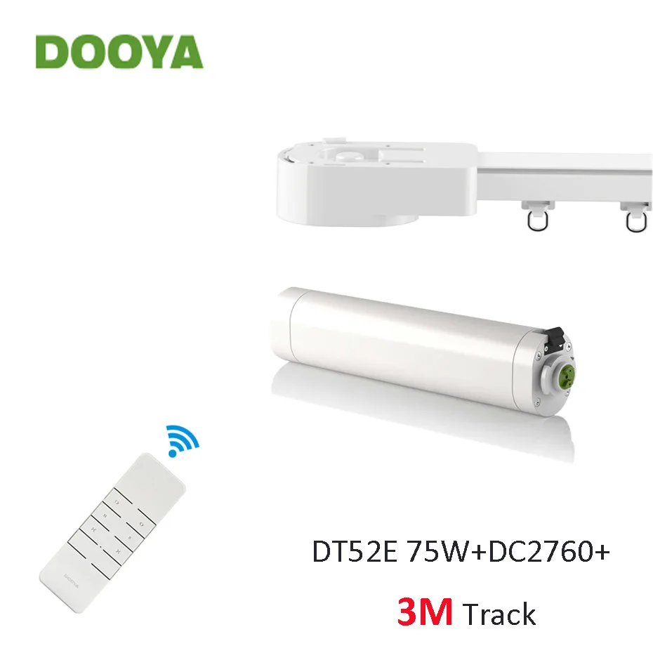 Dooya Super Quiet Curtain Track Smart Control System,Dooya DT52E 75W+3M or Less Track+DC2760,RF433 Remote Control,Home Automatic