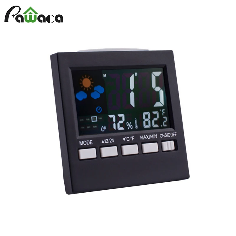

LCD Screen Digital Humidity Temperature Display Voice Control Backlight Snooze Alarm Clock Weather Forecast Station Table Clock