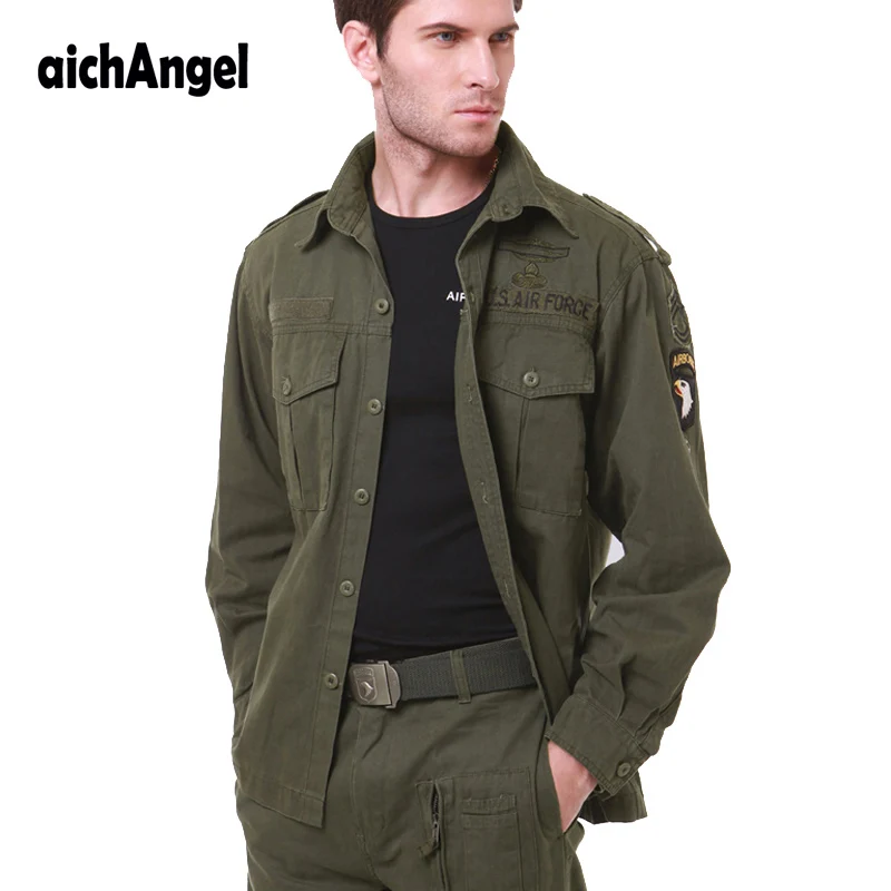 

101 Airborne Division Tactical Shirts Mens Army Military Shirts Cargo Tops Bomber Flight Camo Men's Long Sleeve Shirt