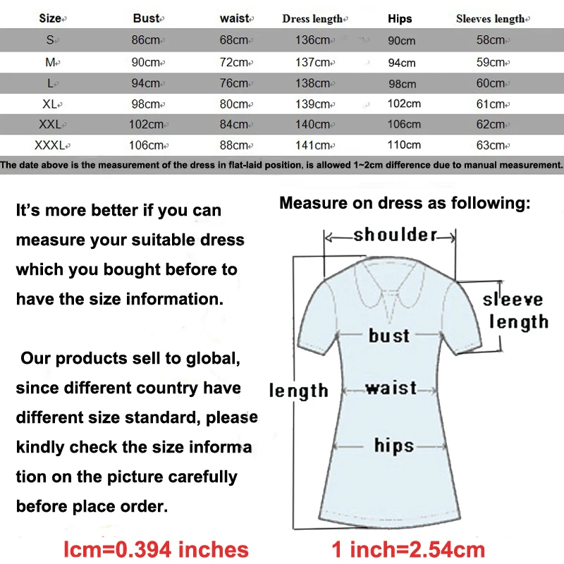long sleeve size information
